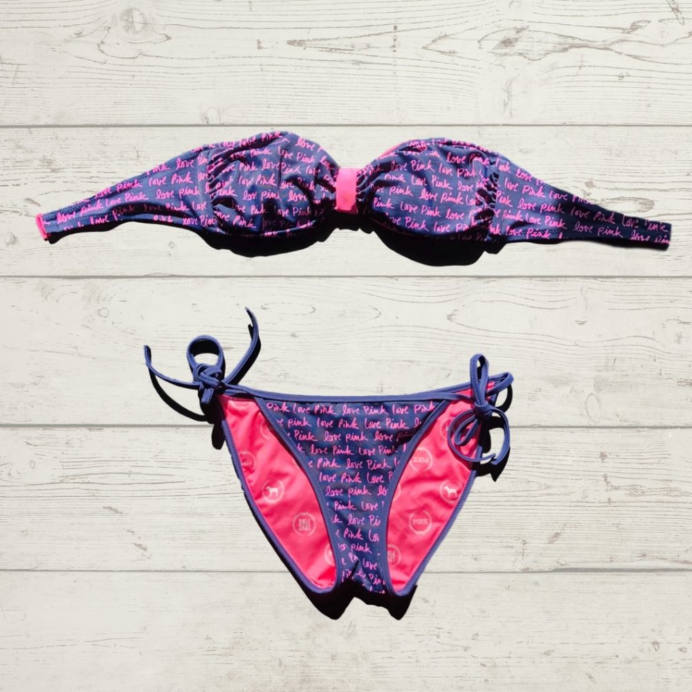 VS Pink Bandeau Bikini Ruched, Strapless or Straps